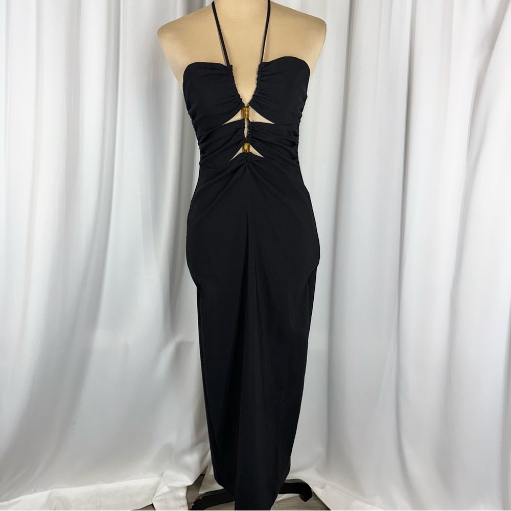 NWT Zara Black Cut Out Midi Dress Sz M Cross Back Bodycon Adjustable Party Sexy